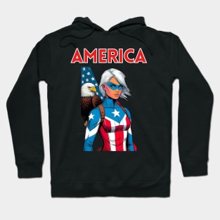 America 90s Patriotic Female Superhero July 4th Comic Bookx Hoodie